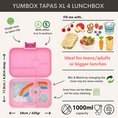 Afbeelding laden in Galerijviewer, Yumbox Tapas XL - lekvrije Bento box lunchbox - 4 vakken - Capri Pink / Rainbow tray Kids Plus
