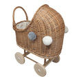 Afbeelding laden in Galerijviewer, Poppenwagen rieten kap met pompons Crème Kids Plus