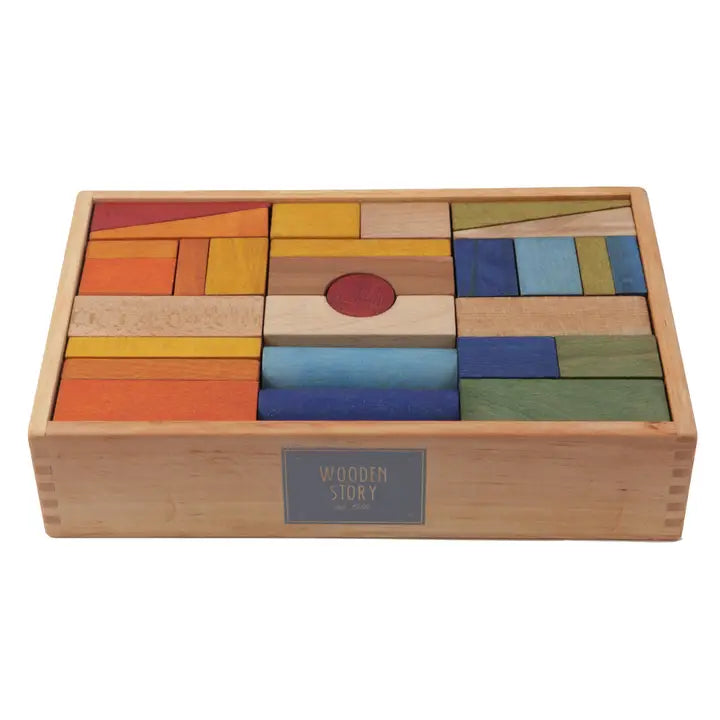 Wooden story Houten Blokken In Tray XL - 63 stuks Rainbow