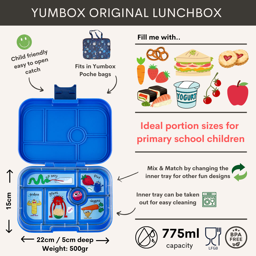 Yumbox Original – Surf Blue / Funny Monsters tray Kids Plus