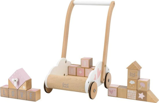 Label Label – Houten Loopwagen met Blokken roze Kids Plus
