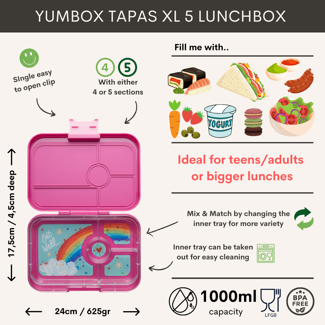 Yumbox Tapas XL - lekvrije Bento box lunchbox - 4 vakken - Malibu Purple / Rainbow tray