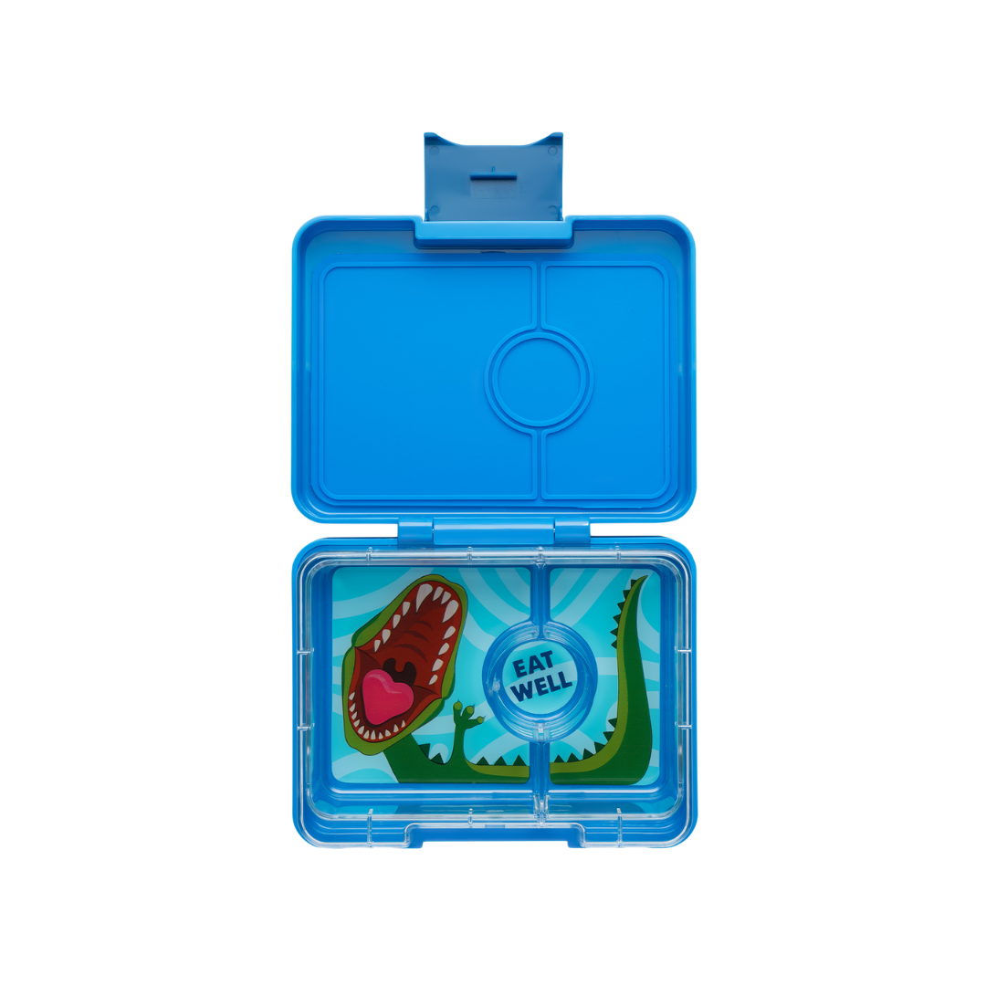 Yumbox Snack - lekvrije Bento box lunchbox - 3 vakken - Surf Blue / Dinosaur tray