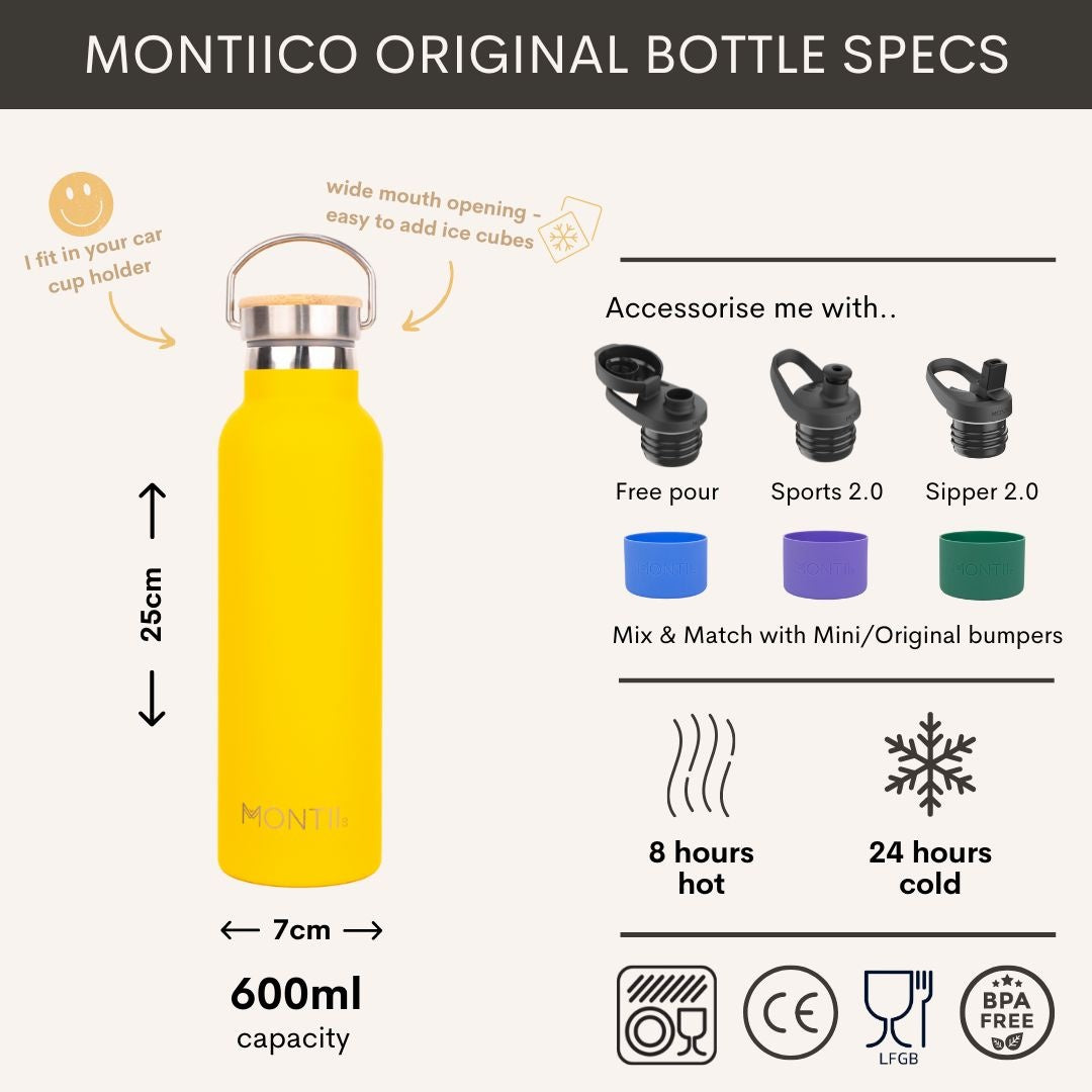 MontiiCo Original thermosfles - dubbelwandig RVS - 600ml - vaatwasbestendig - Pineapple geel