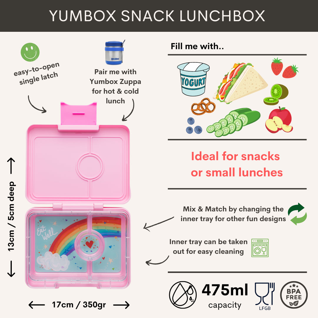 Yumbox Snack - lekvrije Bento box lunchbox - 3 vakken - Power Pink / Rainbow tray