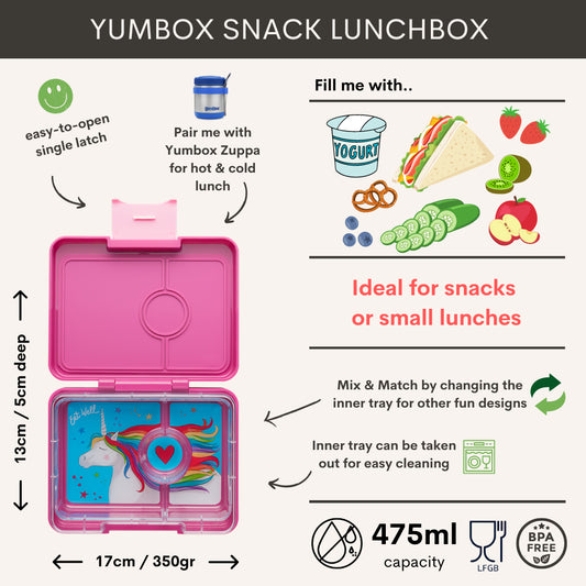 Yumbox Snack - lekvrije Bento box lunchbox - 3 vakken - Malibu Purple / Magical Unicorn tray