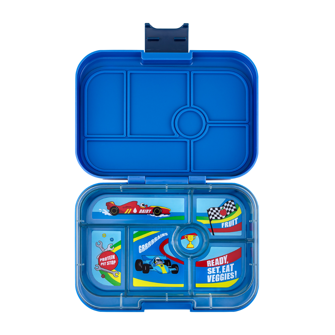 Yumbox Original - lekvrije Bento box lunchbox - 6 vakken - Surf Blue / Race Cars tray