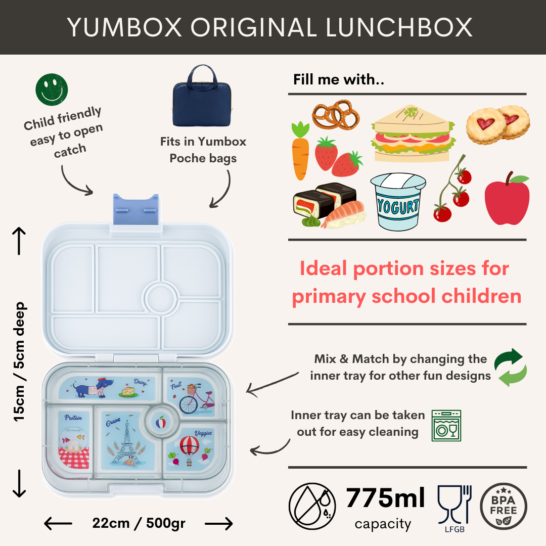 Yumbox Original - lekvrije Bento box lunchbox - 6 vakken - Hazy Gray / Paris tray