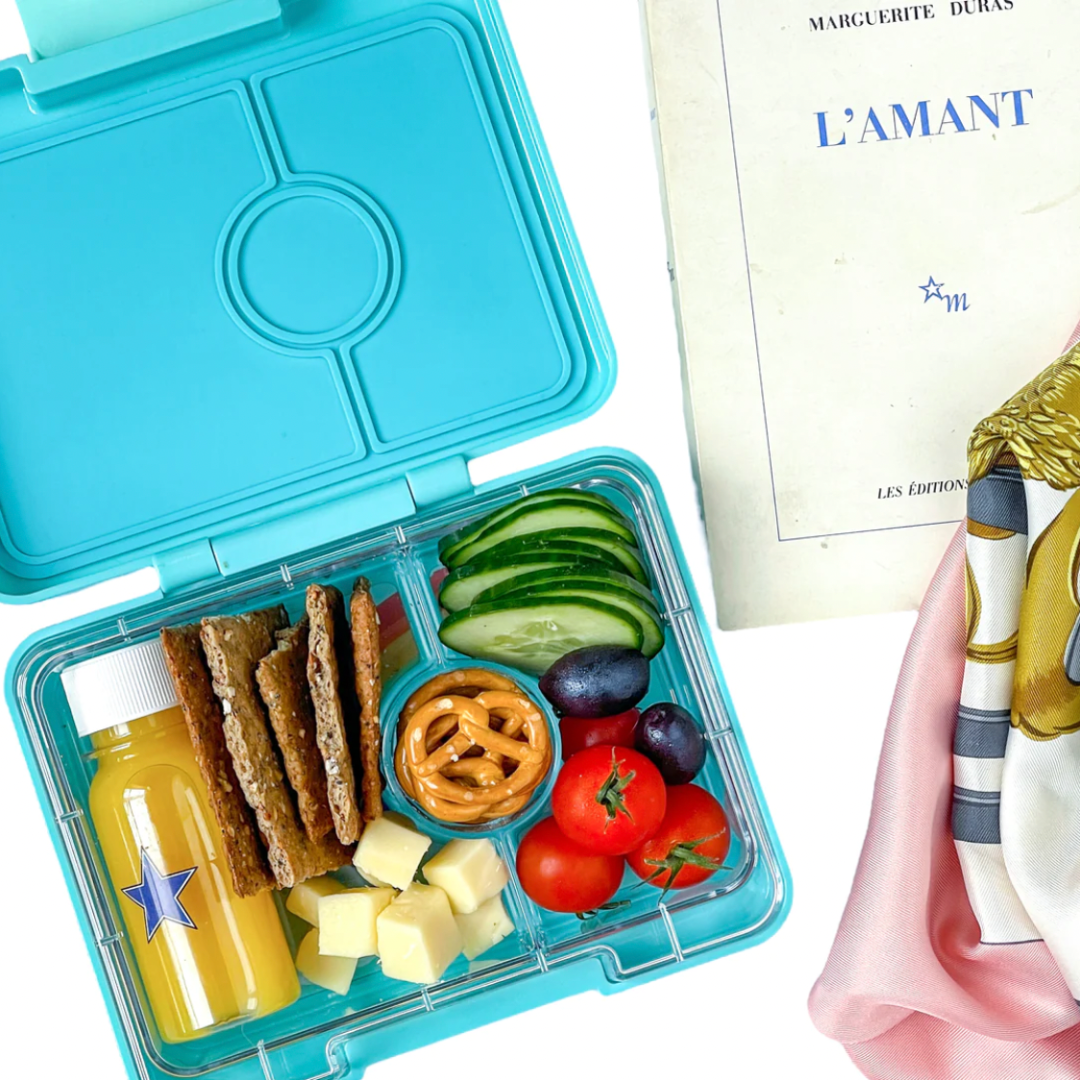 Yumbox Snack - lekvrije Bento box lunchbox - 3 vakken - Misty Aqua / Rainbow tray