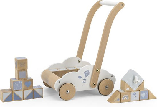 Label Label – Houten Loopwagen met Blokken blauw Kids Plus